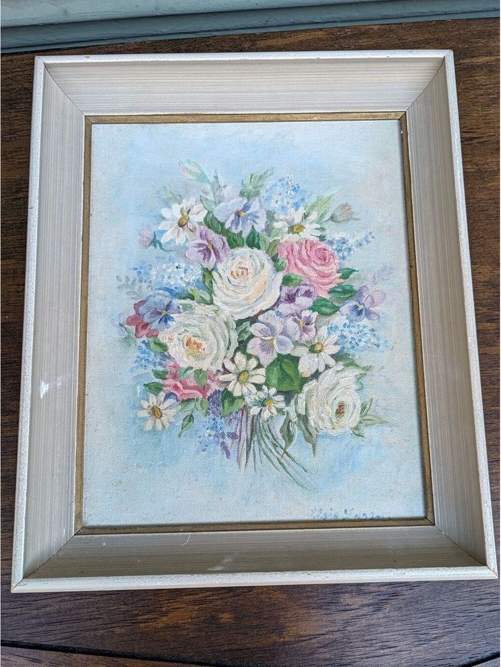 Vintage Framed Original Floral Rose Painting 8x10